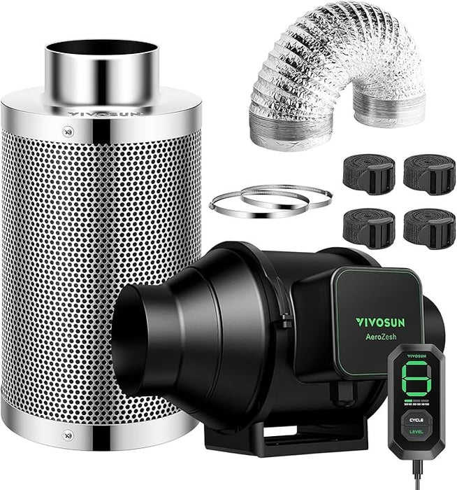 VIVOSUN AEROZESH S4 4″ FAN + CARBON FILTER + DUCTING + E12 CONTROLLER KIT