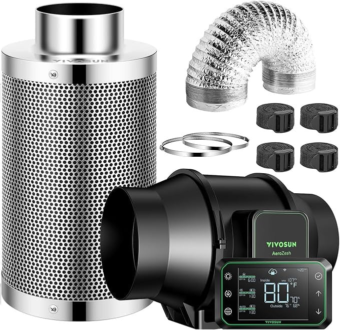 VIVOSUN AEROZESH S6 6″ FAN + CARBON FILTER + DUCTING + E42A CONTROLLER KIT
