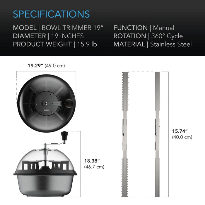 AC Infinity Bud Bowl trimmer, Twist spin cut with clear visibility dome, wet or dry product, 19 inch / 48.2 Cm