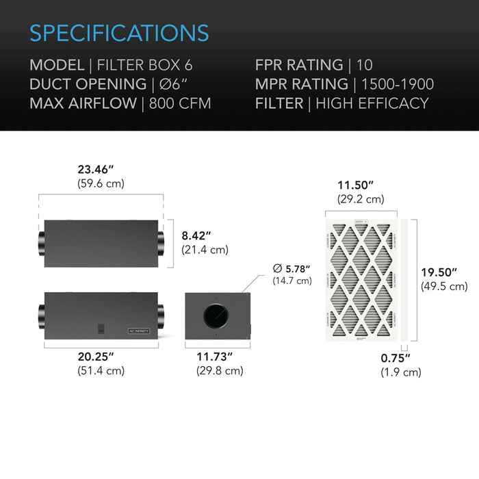 AC Infinity Air Filter box with high efficacy filter