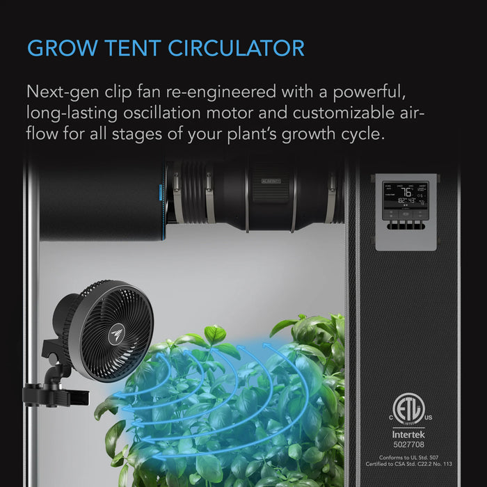 AC Infinity Cloudray S9, Gen 2 Grow Tent Clip Fan 9” With 10 Level Dynamic Wind modes & Fan Speeds, 10-Level Auto Oscillation