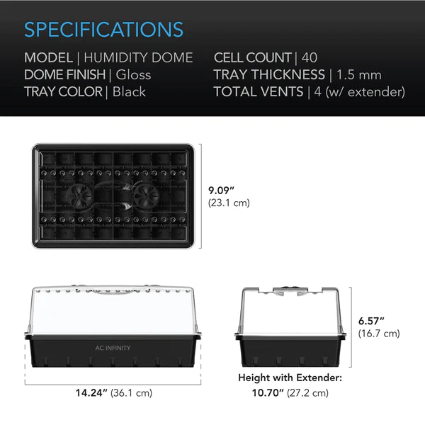 AC Infinity Humidity Dome, Propagation Kit with Height extension incl, 5x8 Cell Tray