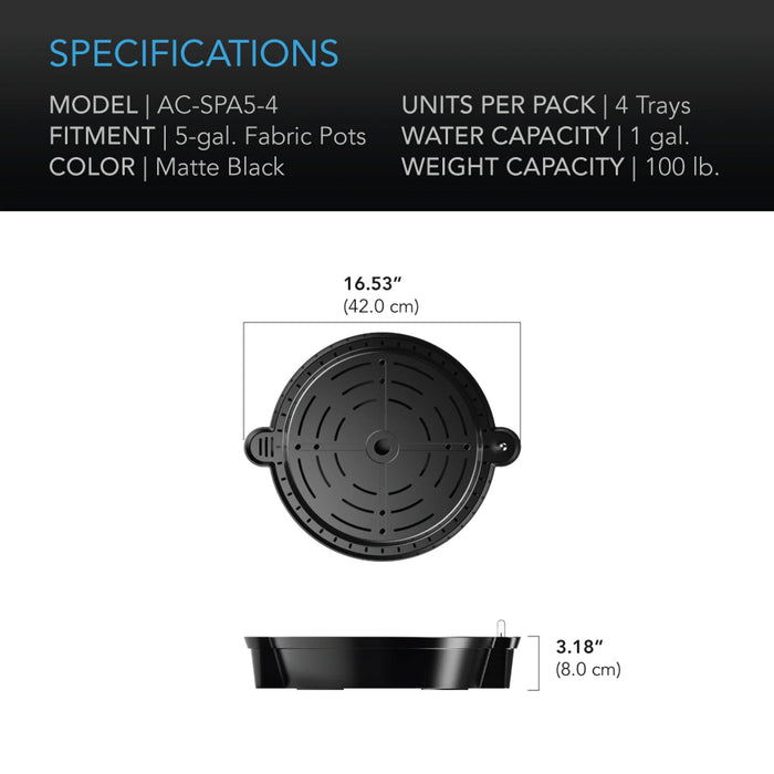 AC Infinity Self-Watering Fabric Pot Base 4pk