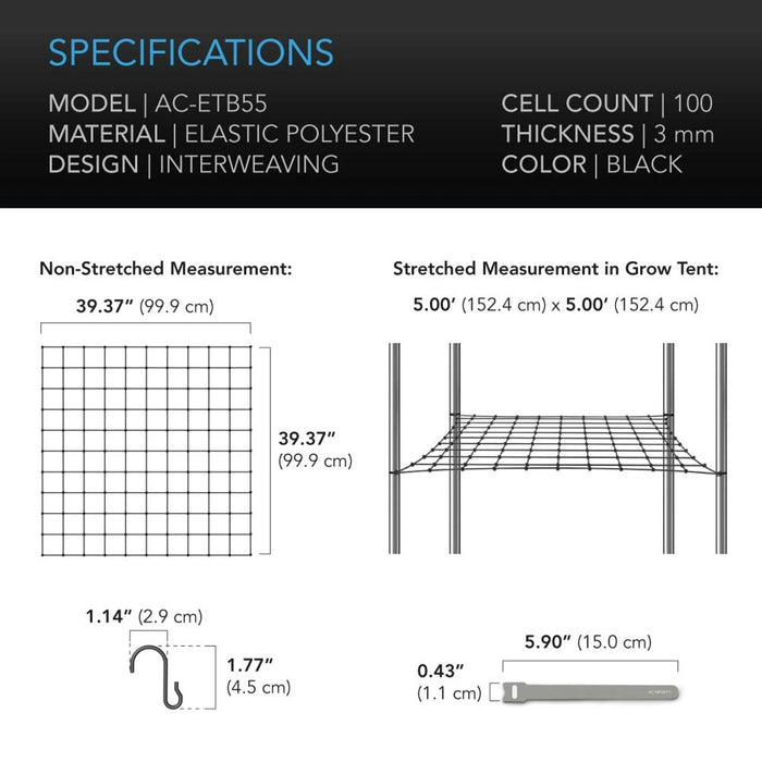 AC Infinity Grow Tent Trellis Netting, Flexible Elastic Cords