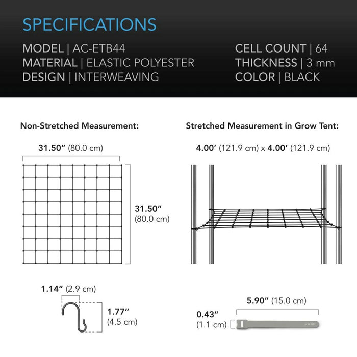 AC Infinity Grow Tent Trellis Netting, Flexible Elastic Cords