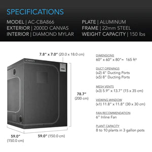 AC Infinity Cloudlab 844, Advance Grow Tent 2000D Diamond Mylar Canvas