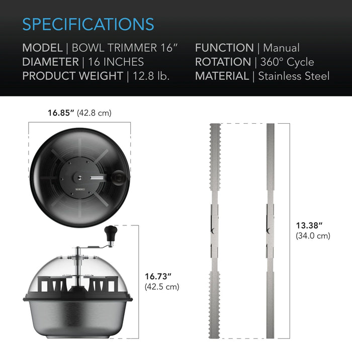 AC Infinity Bud Bowl trimmer, Twist spin cut with clear visibility dome, wet or dry product, 16 inch / 40.6 Cm