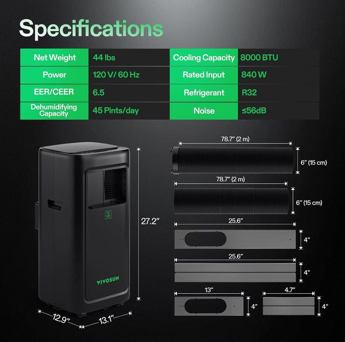 Vivosun AeroLush C08 Intelligent Air Conditioner, 4-in-1 Function, with Temperature & Humidity Sensor Probe