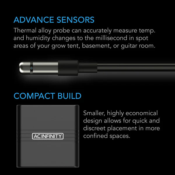 AC Infinity Cloudcom A1, Mini Smart Thermo-Hygrometer with Data App, 12 ft sensor probe