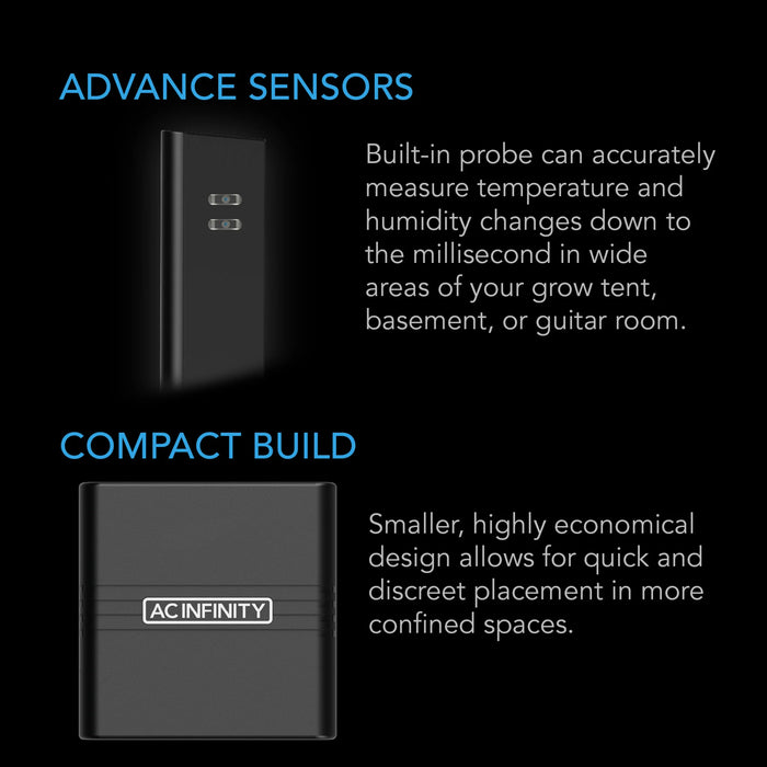 AC Infinity Cloudcom A2, Mini Smart Thermo-Hygrometer with Data App, Integrated sensor probe