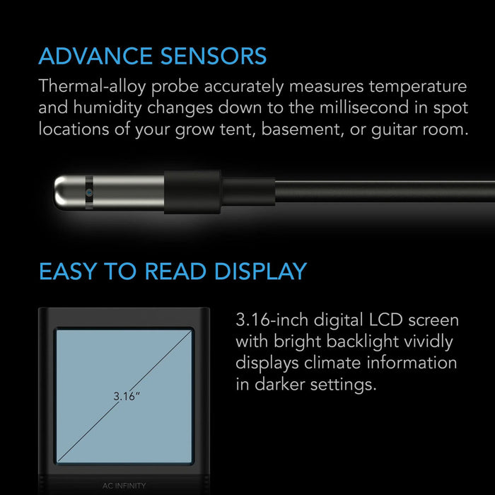 AC Infinity Cloudcom B1, Smart Thermo-Hygrometer With Data APP, 12 Ft Sensor Probe