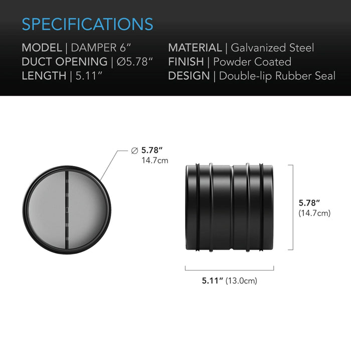 AC Infinity Backdraft Damper Ducting Insert, Black Galvanised Steel