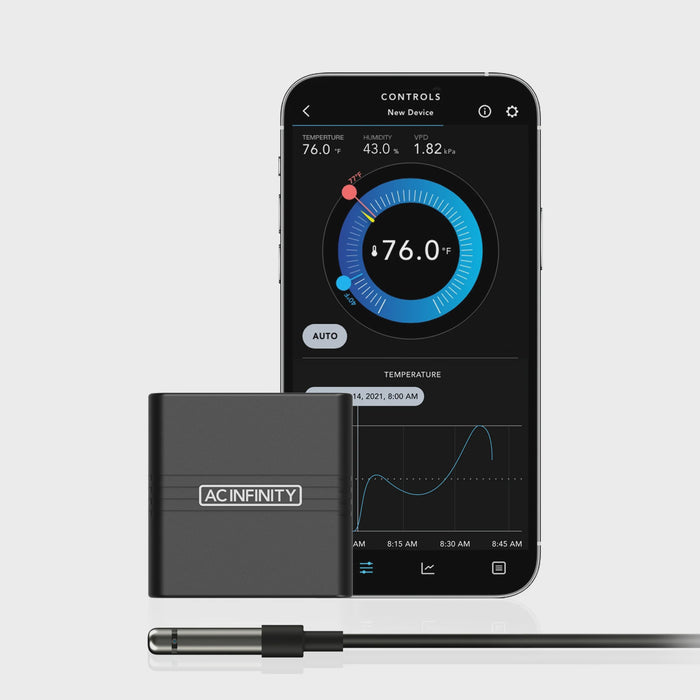 AC Infinity Cloudcom A2, Mini Smart Thermo-Hygrometer with Data App, Integrated sensor probe