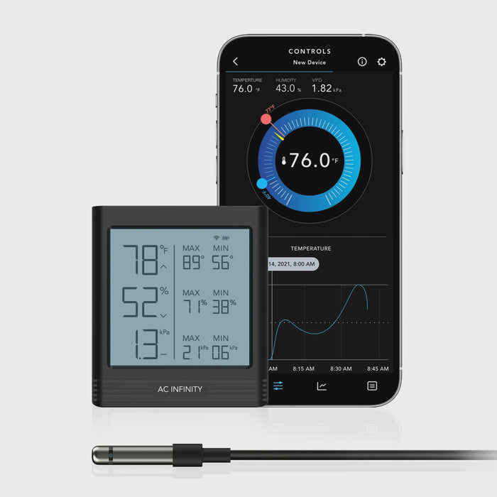 AC Infinity Cloudcom B1, Smart Thermo-Hygrometer With Data APP, 12 Ft Sensor Probe