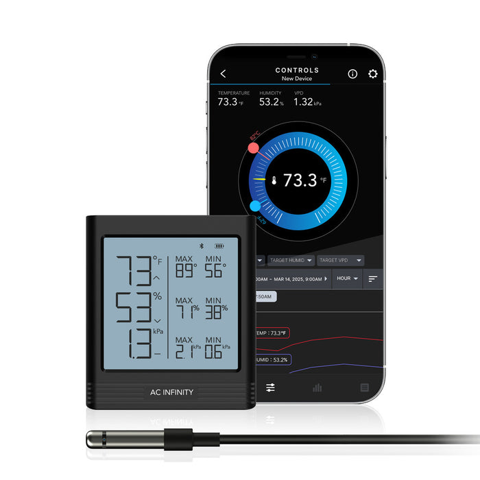 AC Infinity Cloudcom B1, Smart Thermo-Hygrometer With Data APP, 12 Ft Sensor Probe