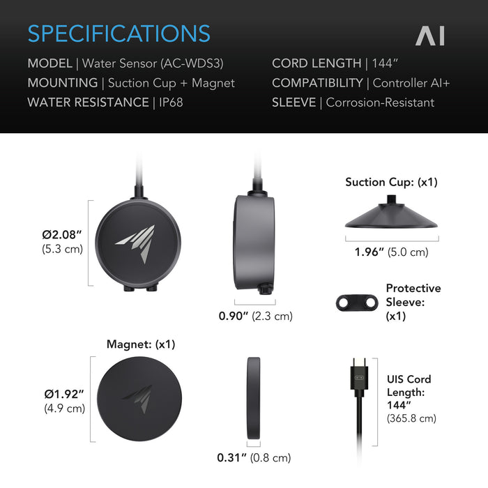 AC infinity AI Water Sensor, for Liquid Presence Detection, IP68
