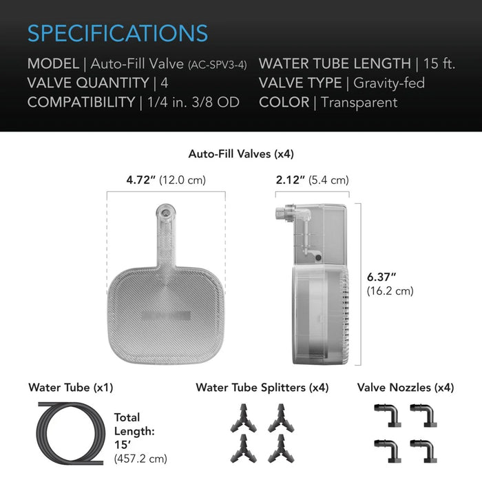 Ac Infinity Auto-Fill Upgrade Valve Kit for Self-Watering Base, 4-Pack