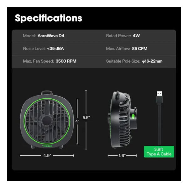 VIVOSUN AEROWAVE D4 CLIP FAN