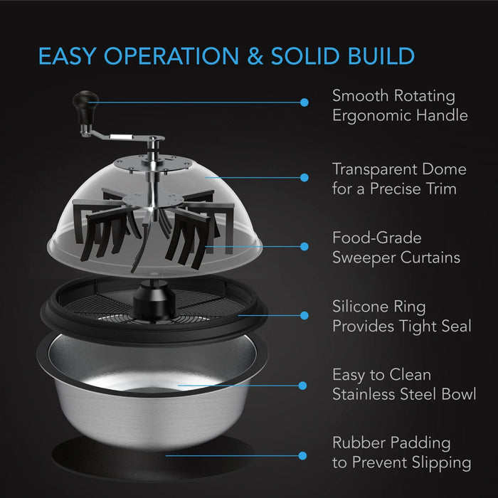 AC Infinity Bud Bowl trimmer, Twist spin cut with clear visibility dome, wet or dry product, 19 inch / 48.2 Cm