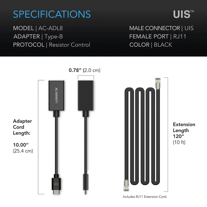 Ac Infinity UIS Lighting Adapter Type-B for RJ11/12 Connector lights, HLG Light connections