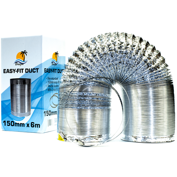 Breezin 150mm 6m Easy-Fit Ducting w/ 2x Clamps